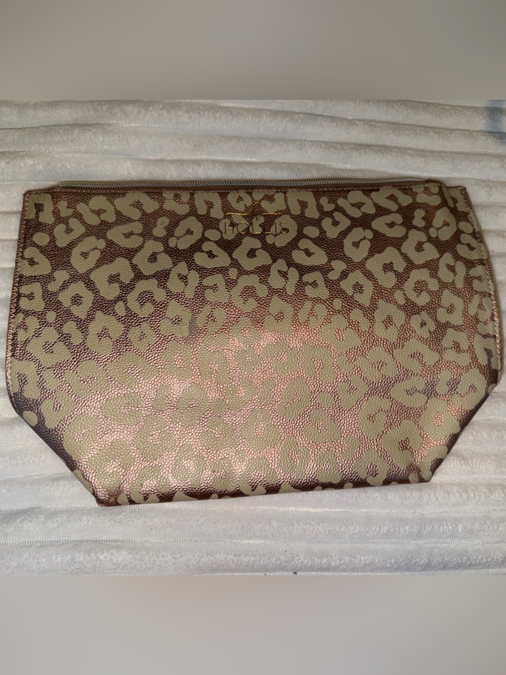 Leopard Print Cosmetic Pouch - Beige and Pink